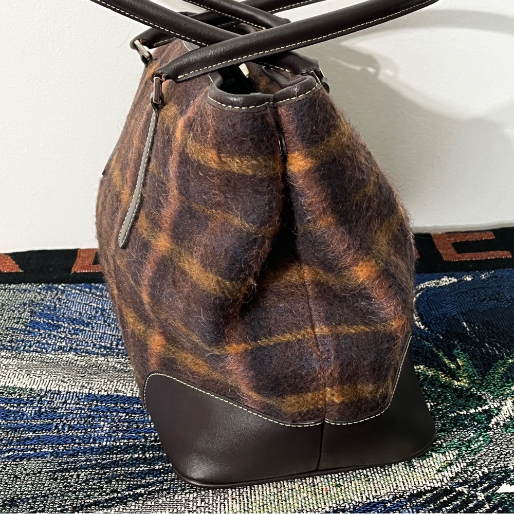 Lord & Taylor Wool Checkered Leather Trim Satchel - Picture 2 of 7